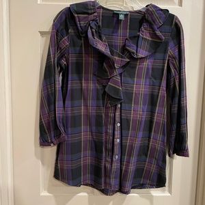 Ralph Lauren Lauren Jeans Co. Plaid Ruffle Collar Button Down Top